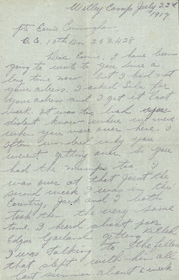 July 1917 letter Thompson to Cunningham (reference to Edgar Garland on p. 1)